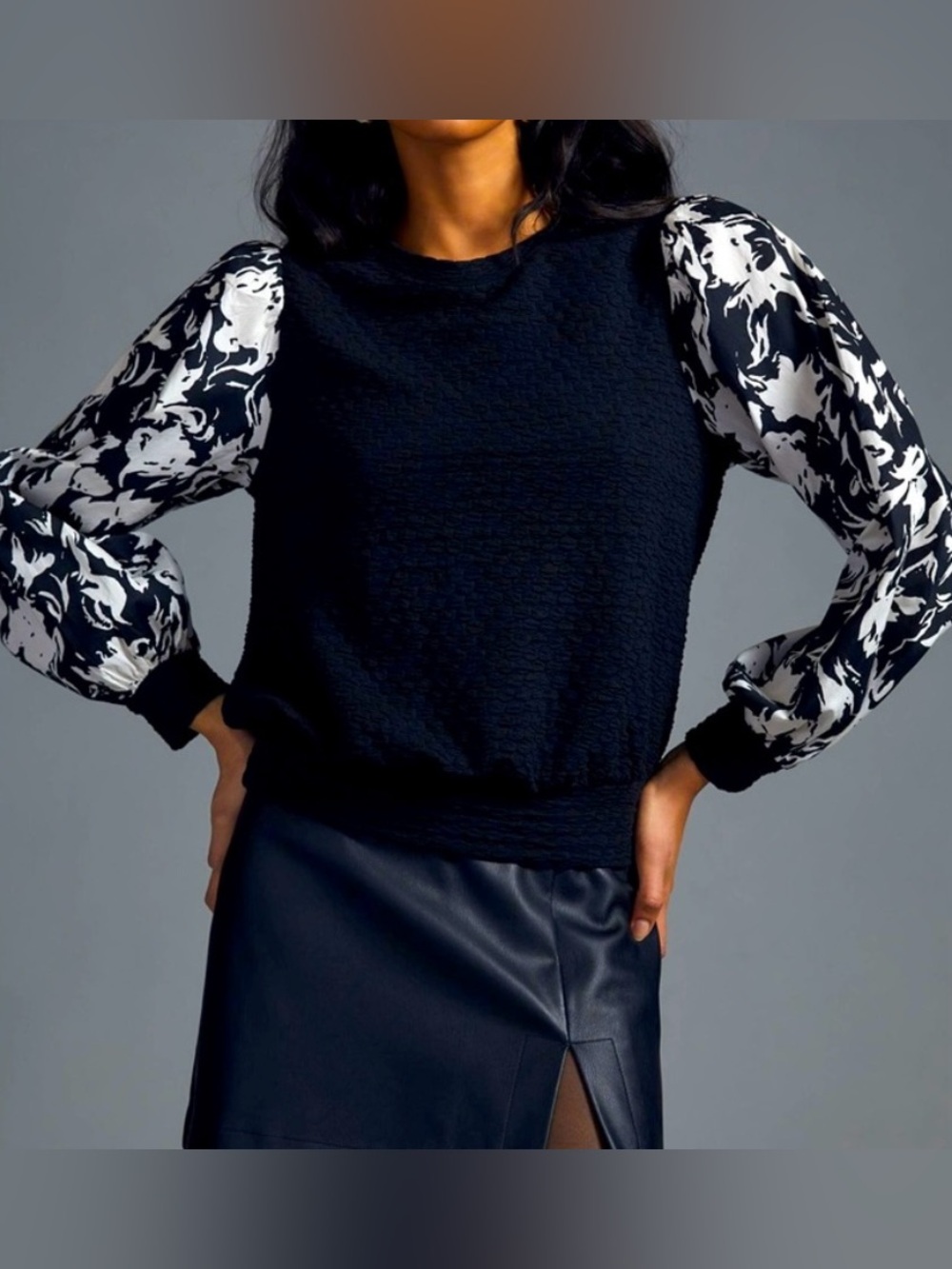 Porridge by Anthropologie Black and White Puff-Sleeve Sweater - Size XS